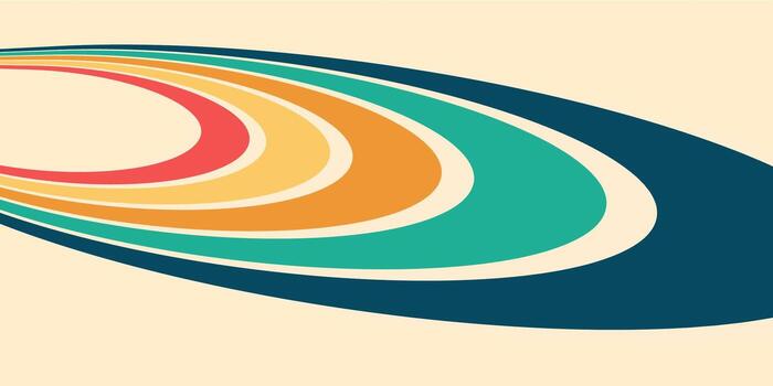 Colorful vintage rainbow stripes forming groovy wavy lines and sunshine rays. Retro 70s inspired background, abstract psychedelic texture perfect for textile design. vector