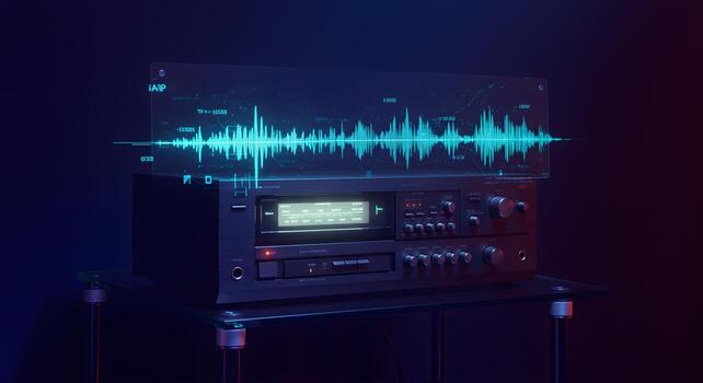 Audio Mixing Console with Digital Waveform Display in Dark Studio Setting photo