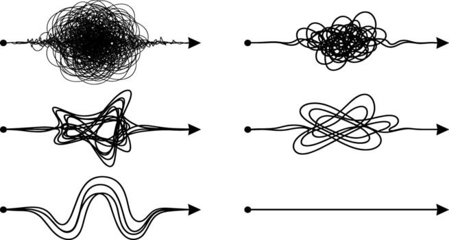 Navigating Complexity A visual metaphor illustrating the journey from entangled, chaotic problems to clear, straightforward solutions and efficient processes, symbolizing strategy and decision-making vector