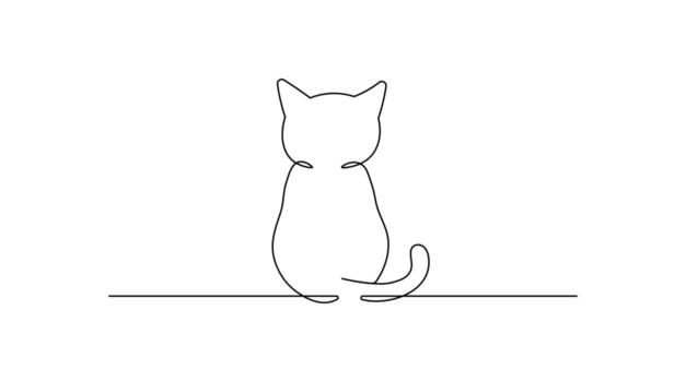 One line art cat from behind - Minimalist continuous line drawing of a sitting cat vector
