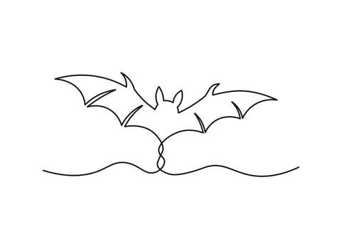 One Line Art Flying Bat - Minimalist Continuous Line Drawing of Bat with Open Wings vector