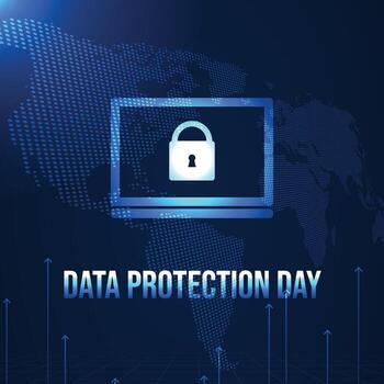 datos intimidad día. protegido computadora con bloquear icono. vector