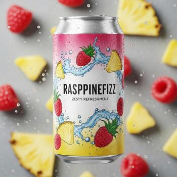 A can of raspberry zapinz with pineapple slices photo