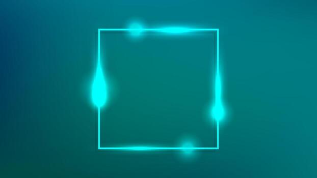 Neon square frame with shining effects on dark green background. Empty glowing techno backdrop. illustration vector