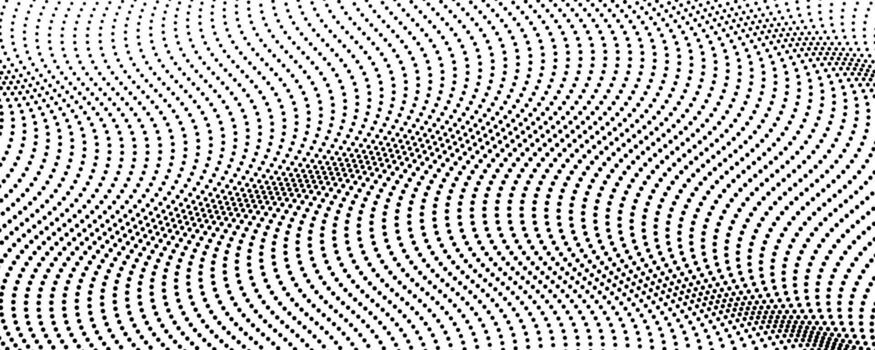 Halftone monochrome background with flowing dots. Abstract wave black and texture. Perfect illustration vector