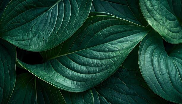 Deep Green Hosta Leaves Close up Macro Texture Background Abstract Natural Pattern photo
