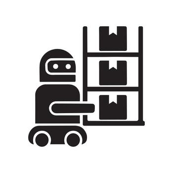 A robot is holding a box and a shelf vector