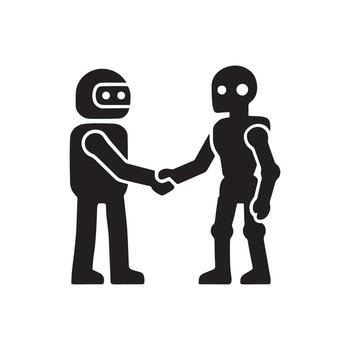 Two robots shaking hands with each other vector