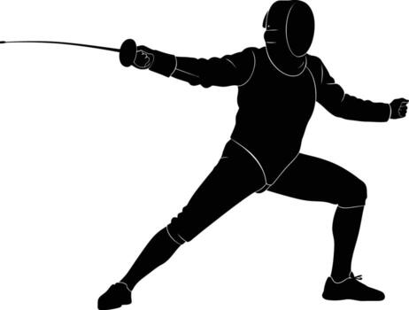 Silhouette of a fencer in action with sword extended vector