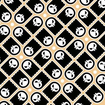 Fun Halloween Pattern with Skulls and Ghosts on a Beige Background vector