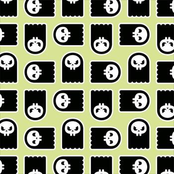 escalofriante Víspera de Todos los Santos modelo con calaveras y fantasmas en un ligero verde antecedentes vector