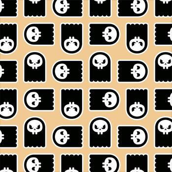 escalofriante Víspera de Todos los Santos modelo con calaveras y fantasmas en un suave rosado antecedentes vector