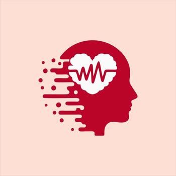 Heart and mind concept illustration with a red background and white elements vector