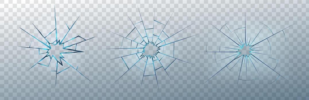 Shattered window background with glass fragments and realistic bullet impact. Cracked surface for destruction or vandalism scene. Abstract 3D template. vector