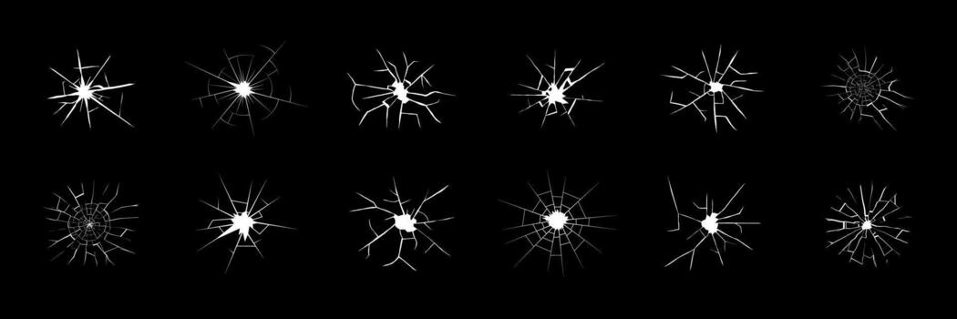 Grunge cracked wall texture with shattered bullet mark and scratched surface. Black and white broken glass effect for poster, background, or concrete pattern design. vector