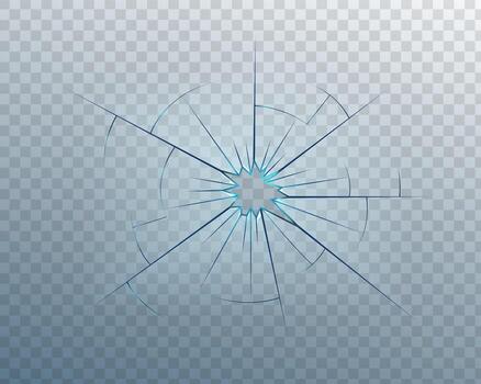 Broken glass texture with cracks, bullet holes, and smashed edges. Realistic fracture effect on surface. Abstract background for damage or crash design. vector