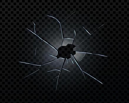 Broken glass screen with bullet and crash effect. Realistic shattered texture with sharp edges and acrylic reflections. Ideal for car damage, repair, or crime concept visuals. vector