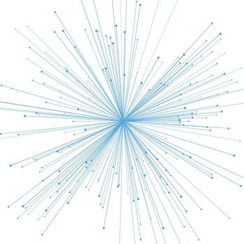 Blue abstract starburst line design radiating symmetrically from center with light dots, futuristic geometric explosion on white background for digital graphic wallpaper vector