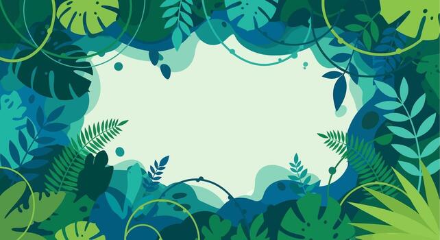 Abstract Tropical Jungle Frame Background with Green Foliage and Copy Space vector