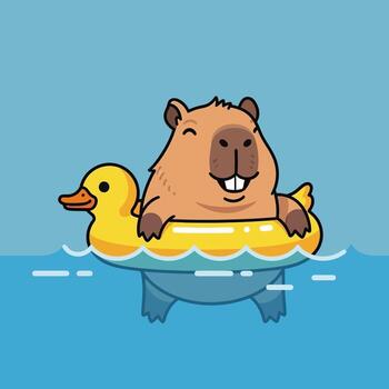 carpincho flotante en un Pato anillo vector