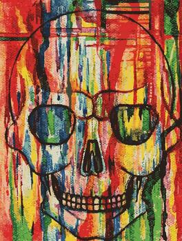 cráneo vistoso con resumen Arte diseño por mano pintado en lienzo. vector