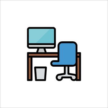 Home Office Setup Icon Desk Computer Chair Workspace vector