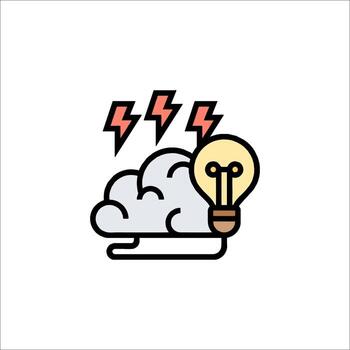 lluvia de ideas idea bombilla cerebro y relámpago icono, solución vector