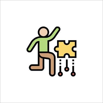 problema resolviendo hombre con rompecabezas pedazo solución icono, Progreso vector