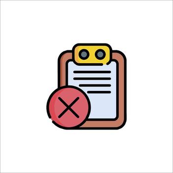 Rejected Document Icon. Clipboard with Cross Mark. . vector