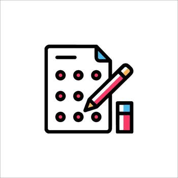 Exam Test Icon Answer Sheet Pencil and Eraser, multiple choice vector