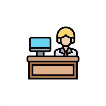 recepcionista icono oficina trabajador a escritorio con computadora, frente escritorio vector