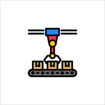 robótico brazo en transportador cinturón automatizado fabricación icono, fábrica vector