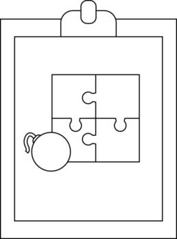 portapapeles con un cuatro piezas rompecabezas rompecabezas y un redondo objeto con un encargarse de en el lado vector