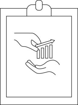 A clipboard image shows a hand placing a bar graph with an arrow above another hand vector