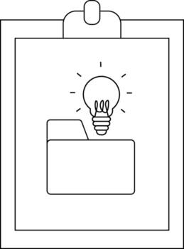A clipboard holds a folder with a lightbulb shining above representing an idea or innovation vector