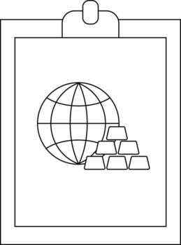 A clipboard displaying a globe and stack of gold bars vector