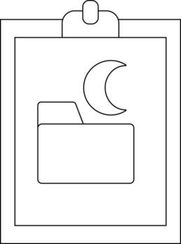 Black outline of clipboard with file folder and moon on page vector