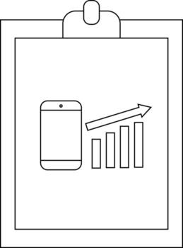 Clipboard with mobile phone rising bar graph on paper showing upward trend vector