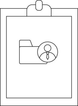 un portapapeles muestra un carpeta superpuesto con un perfil icono con un Corbata vector