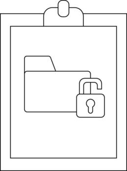 A clipboard displays a folder with an open padlock symbol emphasizing file accessibility vector