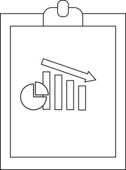 gráfico en portapapeles con hacia abajo tendencias flecha tarta gráfico y bar grafico vector