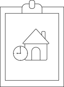 A clipboard with a house and a clock simple line drawing vector