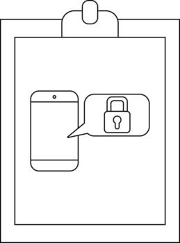 Clipboard with a phone and lock icon in a speech bubble suggesting security vector