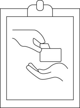 Clipboard image depicts a hand giving a file to another hand symbolizing transfer of information vector