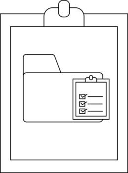 A clipboard with a file folder and checklist is displayed in the center vector