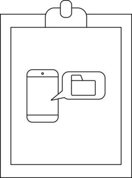 A clipboard displays a smartphone with a speech bubble containing a file folder icon vector