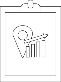 Clipboard with marker icon bar graph and arrow all in outline vector