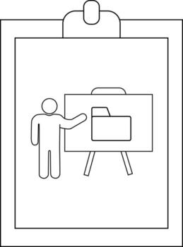 hombre presentación un carpeta en un caballete cortado a portapapeles sencillo línea Arte vector