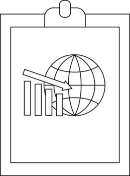 A clipboard with a document showing a graph decreasing with a globe in the background vector