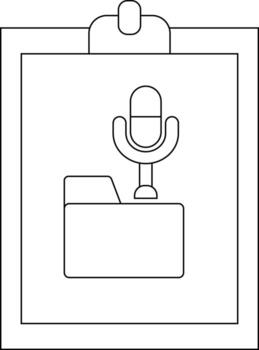 un portapapeles presentando un documento carpeta coronado con un clásico micrófono icono vector